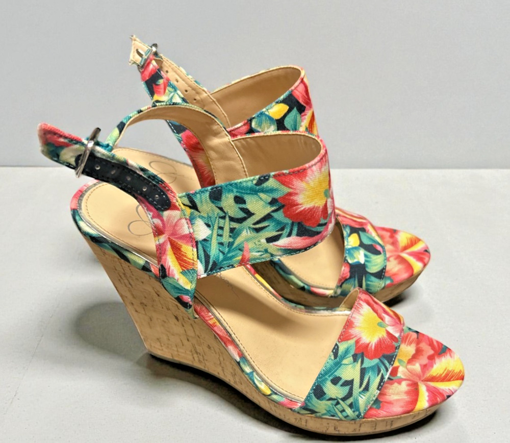 Jessica Simpson Delirah Floral Wedge Espadrille Size 7 Platform Heel Sandals